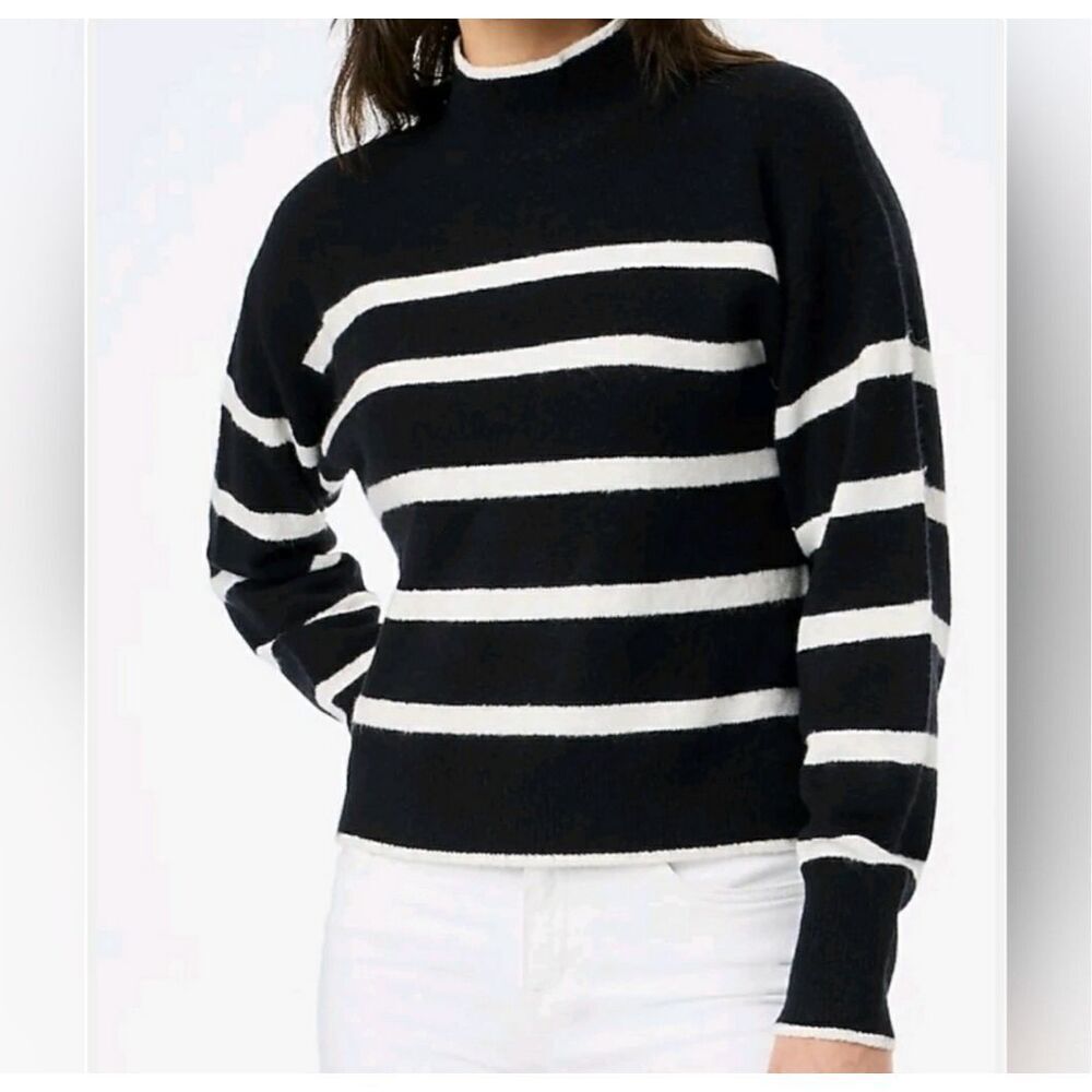 $80 J Crew Extra Soft Mock Neck striped sweater size L m4